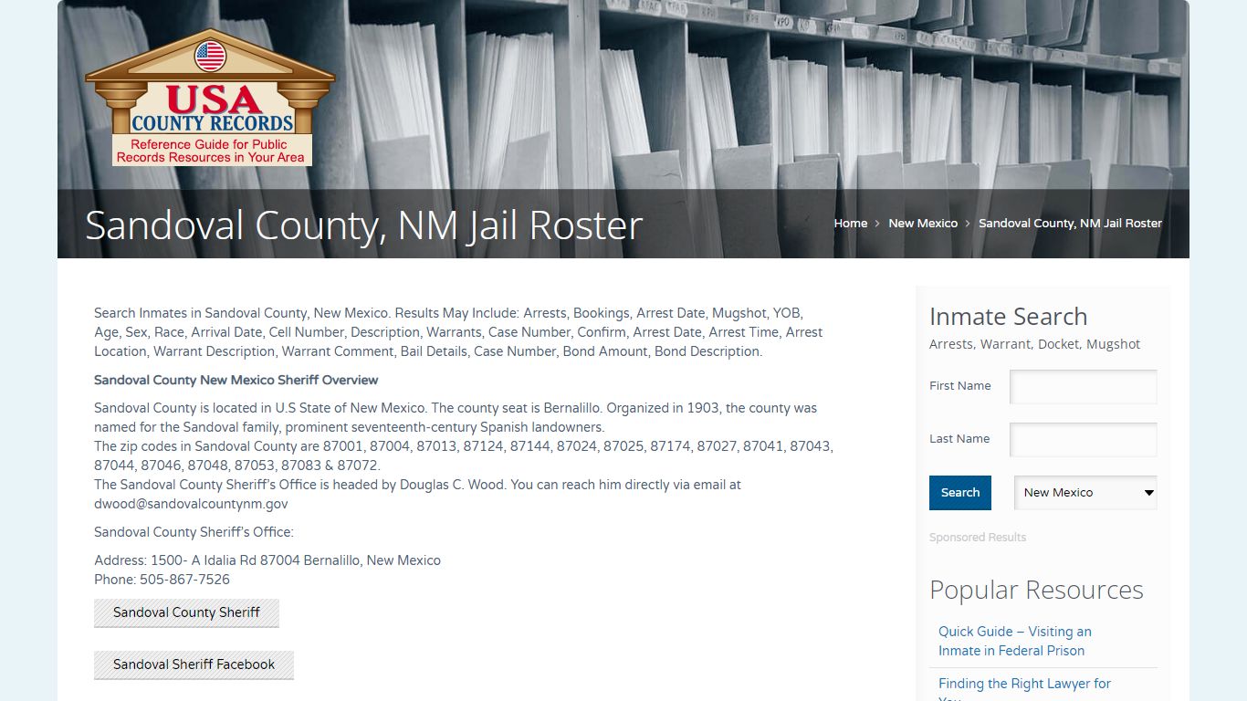 Sandoval County, NM Jail Roster | Name Search